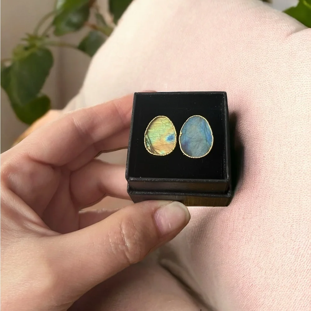 Labradorite Gemstone Gold Cufflinks